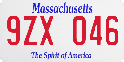 MA license plate 9ZX046