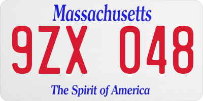 MA license plate 9ZX048