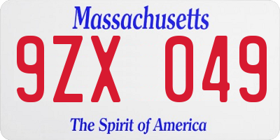 MA license plate 9ZX049