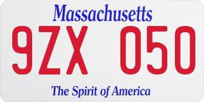 MA license plate 9ZX050