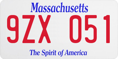 MA license plate 9ZX051