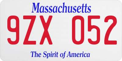 MA license plate 9ZX052