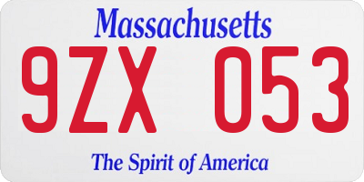 MA license plate 9ZX053