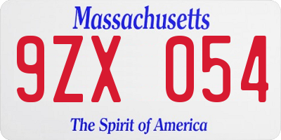 MA license plate 9ZX054