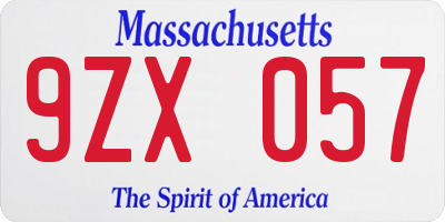 MA license plate 9ZX057