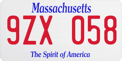 MA license plate 9ZX058