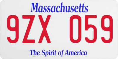 MA license plate 9ZX059