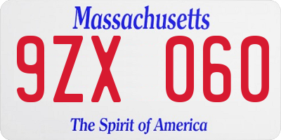 MA license plate 9ZX060