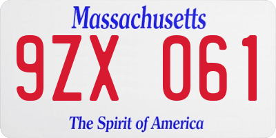 MA license plate 9ZX061