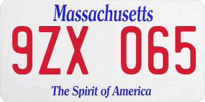 MA license plate 9ZX065