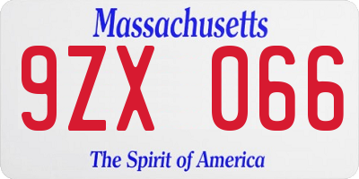 MA license plate 9ZX066