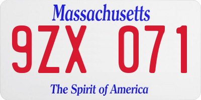 MA license plate 9ZX071