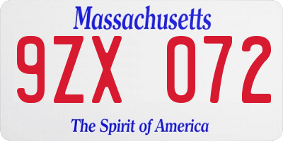 MA license plate 9ZX072