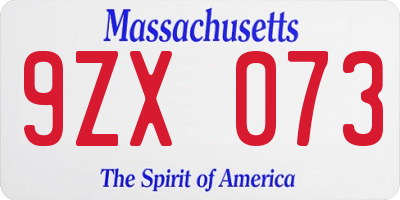 MA license plate 9ZX073