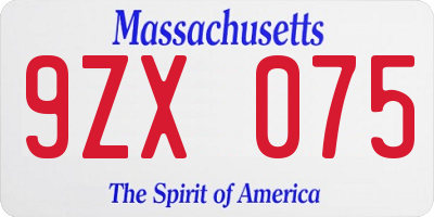 MA license plate 9ZX075