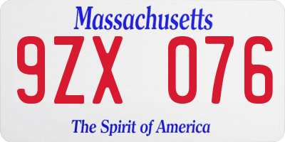 MA license plate 9ZX076