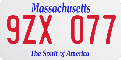 MA license plate 9ZX077