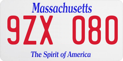 MA license plate 9ZX080