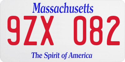 MA license plate 9ZX082