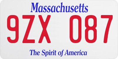 MA license plate 9ZX087