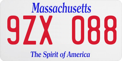 MA license plate 9ZX088