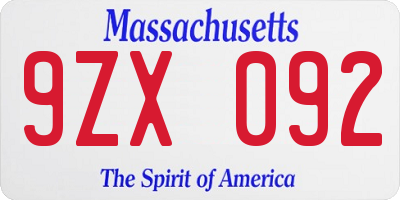 MA license plate 9ZX092