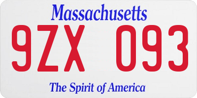 MA license plate 9ZX093