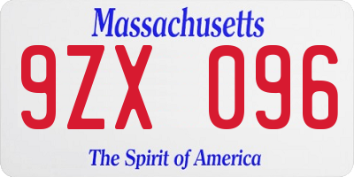 MA license plate 9ZX096