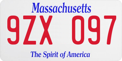 MA license plate 9ZX097