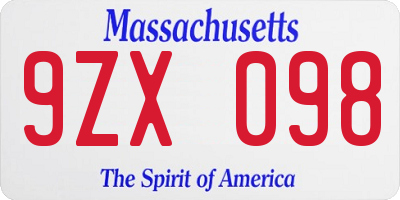 MA license plate 9ZX098