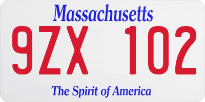 MA license plate 9ZX102