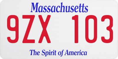 MA license plate 9ZX103