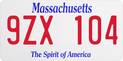 MA license plate 9ZX104