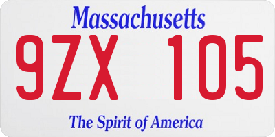 MA license plate 9ZX105