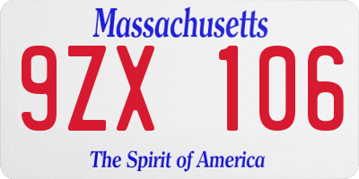 MA license plate 9ZX106