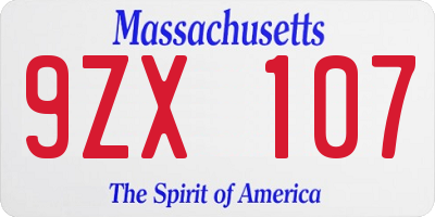 MA license plate 9ZX107