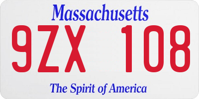 MA license plate 9ZX108