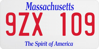 MA license plate 9ZX109