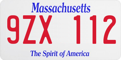 MA license plate 9ZX112