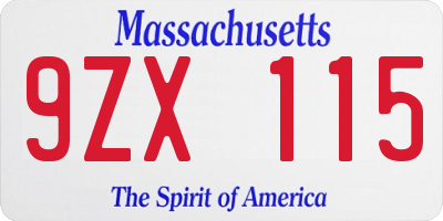 MA license plate 9ZX115