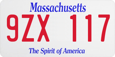 MA license plate 9ZX117