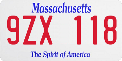 MA license plate 9ZX118