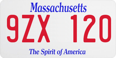 MA license plate 9ZX120