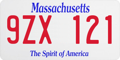 MA license plate 9ZX121