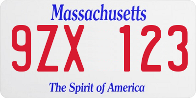 MA license plate 9ZX123