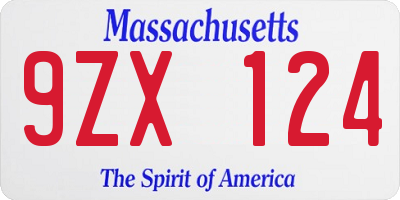 MA license plate 9ZX124