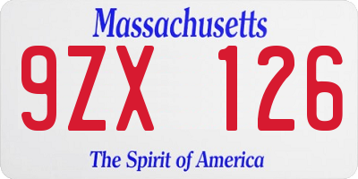 MA license plate 9ZX126