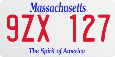 MA license plate 9ZX127