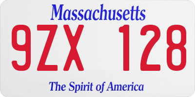 MA license plate 9ZX128