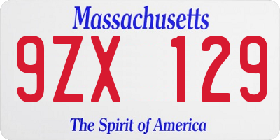 MA license plate 9ZX129